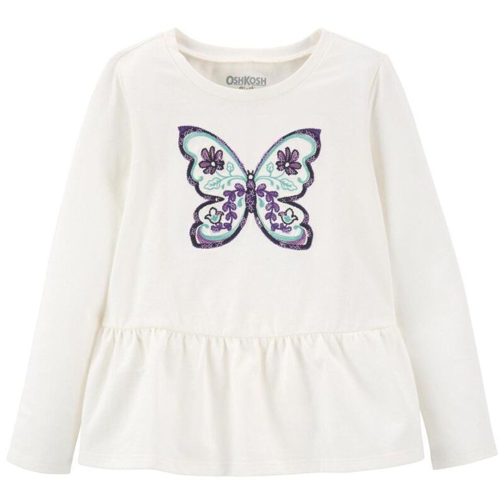Girls OshKosh Butterfly Sequin Long Sleeve Top Shirt 4T New